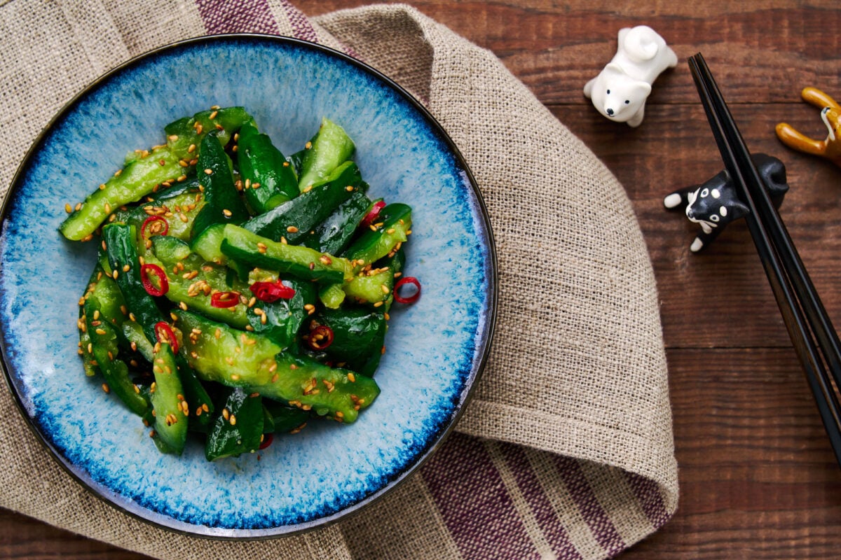 Smashed cucumbers and nutty sesame seeds make for an easy Japanese cucumber salad that comes together in minutes.