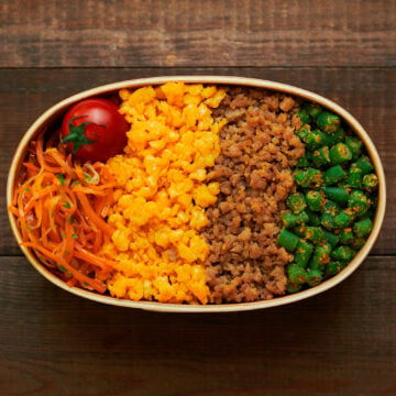 Soboro Don Bento is a rainbow of colors tastes and textures in a portable bento box lunch.