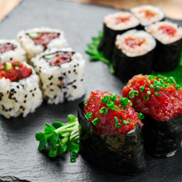 Make delicious spicy tuna rolls at home, just like your favorite sushi restaurant, with this easy to follow tutorial. Delicious spicy tuna filling recipe along with a step-by-step video on how to roll it 3 different ways.