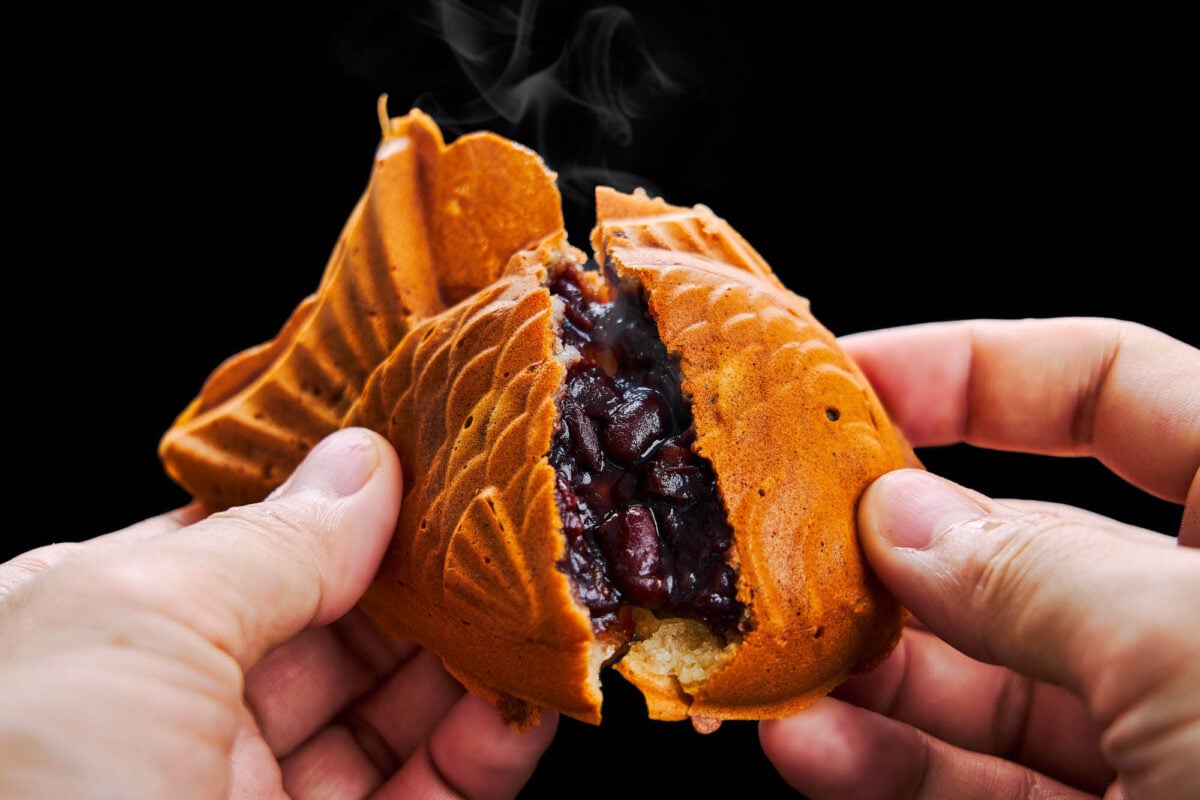 Crisp buttery Taiyaki stuffed with sweet red bean paste.