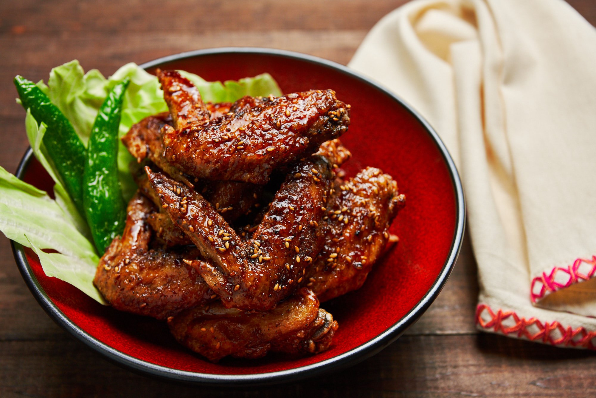 Tebasaki, or Japanese-style buffalo wings are ultra-crisp on the outside and glazed with a sweet and savory sauce that's loaded with garlic, ginger, and black pepper.