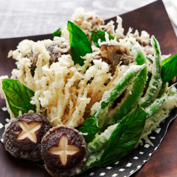 Light, crispy tempura mushrooms and green beans require only 2 ingredients for the batter, the rest is in the technique, which I'll show you.