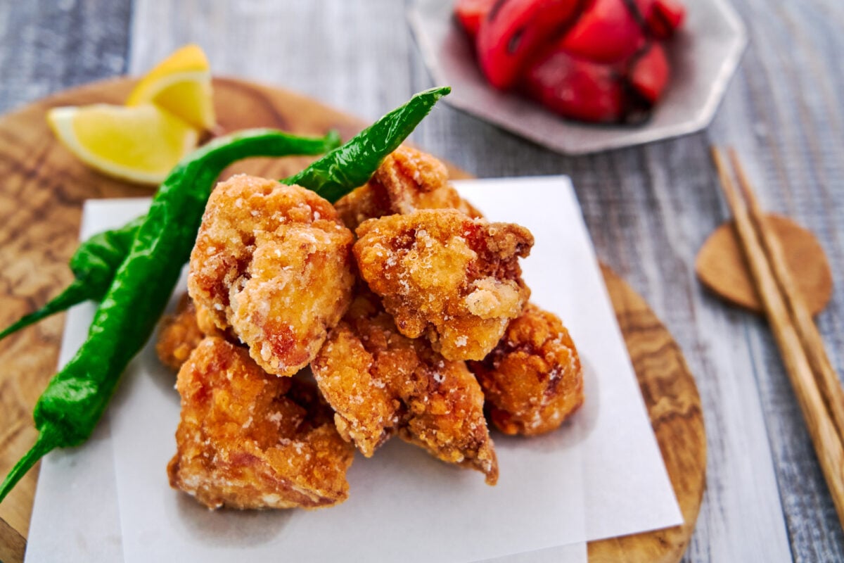 Surrounded in a light and crispy shell of potato starch with a juicy umami-packed center, this tofu karaage is a delicious plant-based version of Japanese fried chicken.