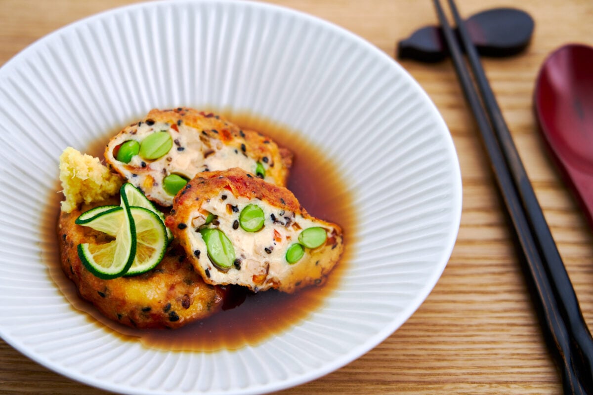 Ganmodoki is an easy vegan Japanese tofu patty loaded with edamame, carrots, shiitake mushrooms and sesame seeds, giving it loads of texture and taste.