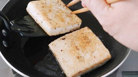 Pan-fried tofu steaks.