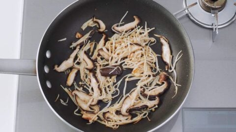 Sautéed enoki and shiitake mushrooms.