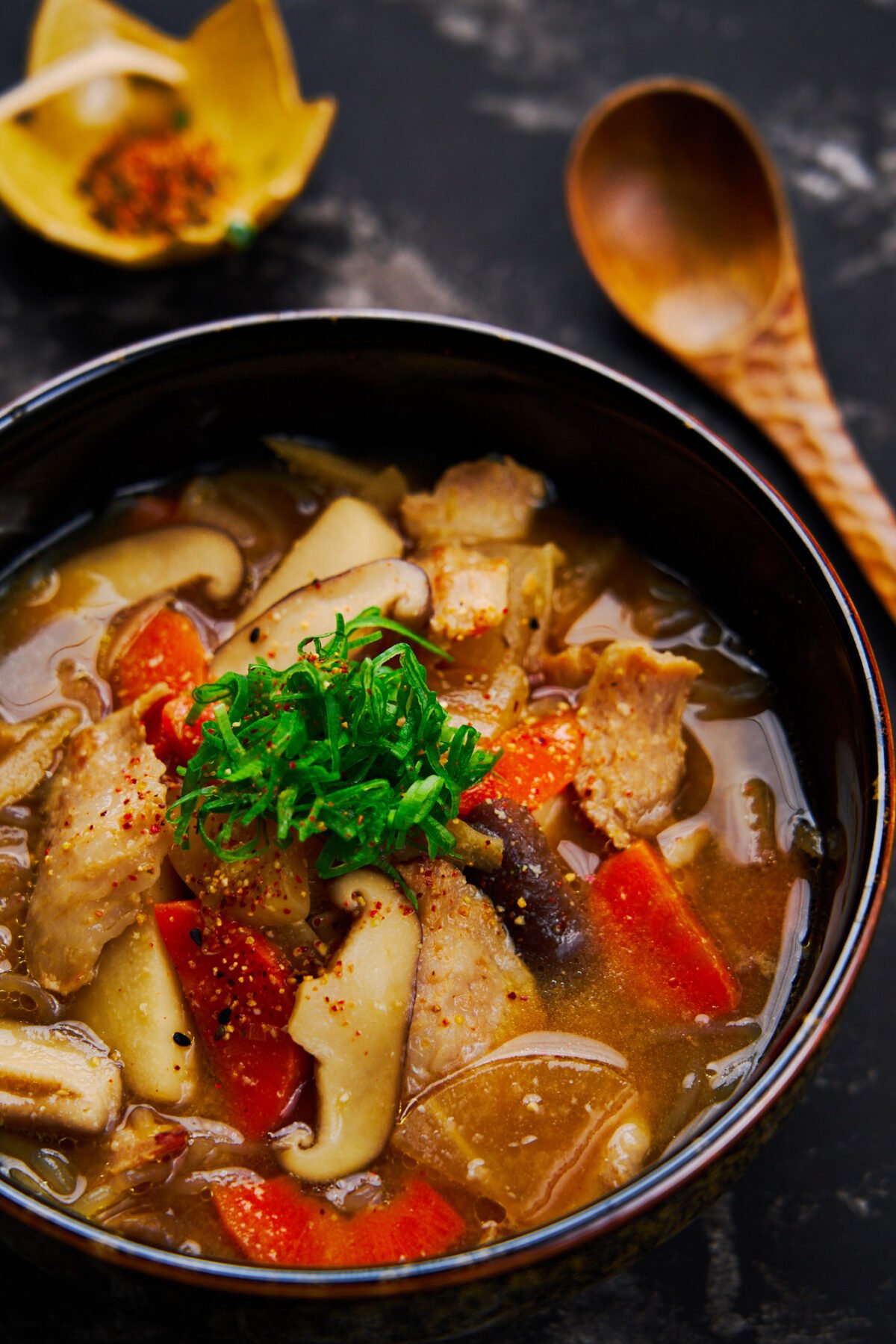 Warm-up with this easy Japanese pork stew. Loaded with mushrooms, root vegetables, and pork, it's a hearty one pot meal that comes together from odds and ends in the fridge.