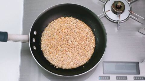 Caramelized garlic in a frying pan.