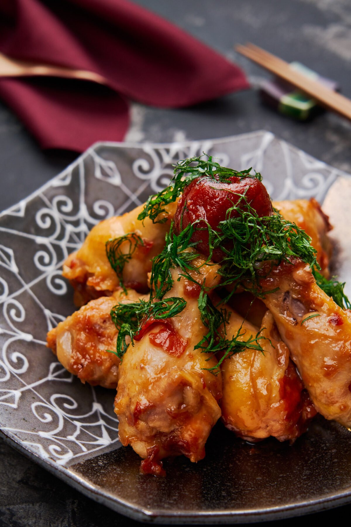 Tangy, savory, and sweet, these effortless braised chicken wings come together from umeboshi (Japanese pickled plums) and a handful of ingredients tossed in a pot and simmered together.