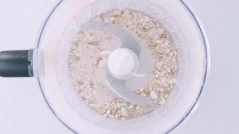 Ground shiitake mushrooms in a food processor.