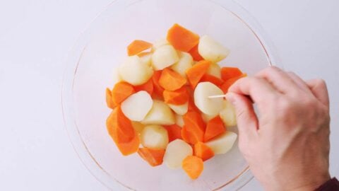 Pre-cooked potatoes and carrots for Japanese curry.