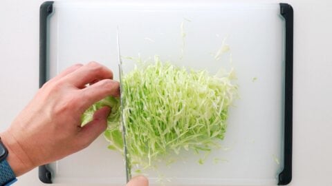 Shredding cabbage for Okonomiyaki.