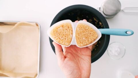 Shaping rice in a plastic onigiri mold.